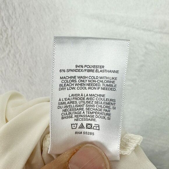 Express Gathered Mock Neck Long Sleeve Top Size Medium Statement Shoulder Cream - Picture 6 of 6